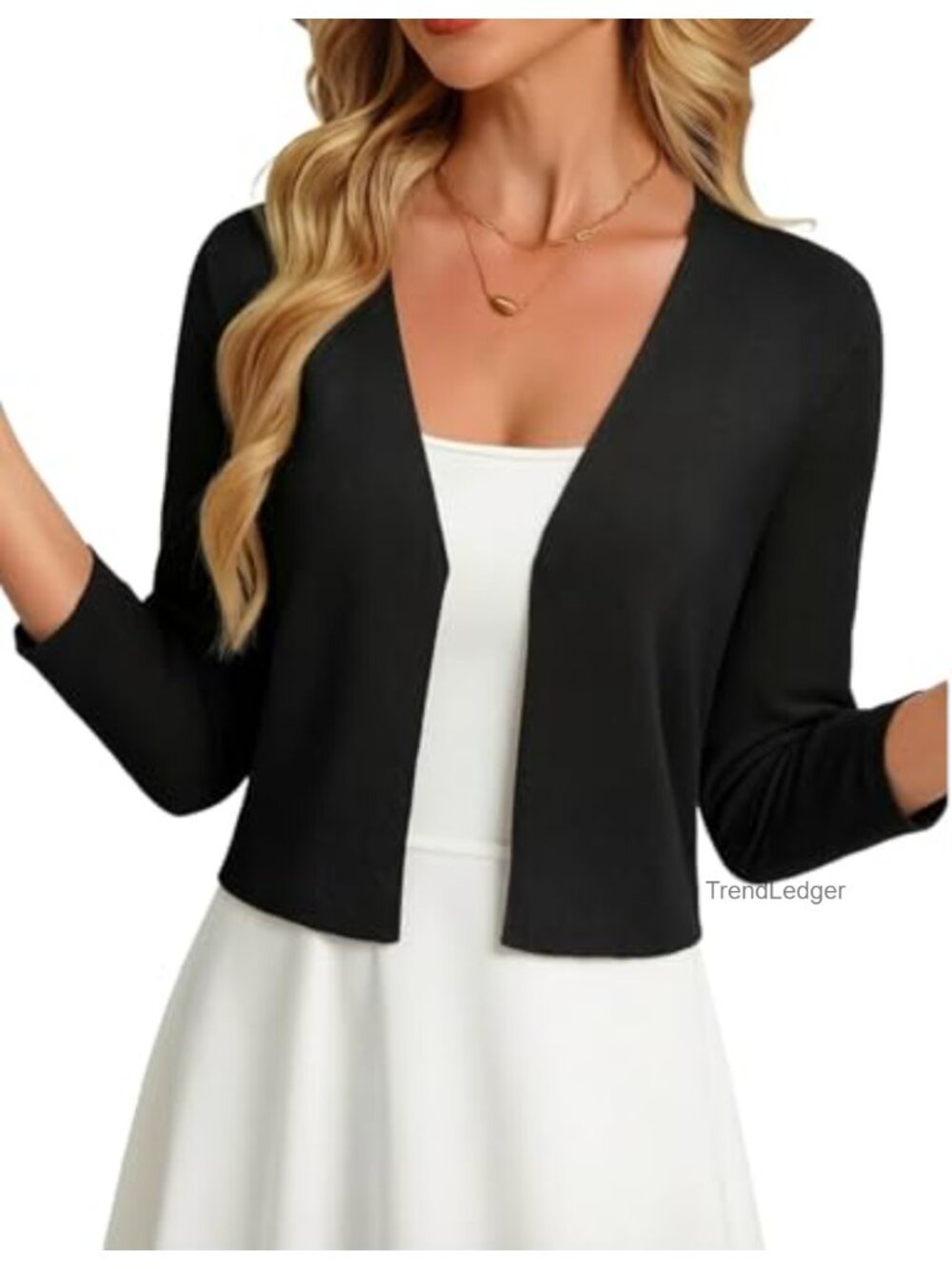 3/4 Sleeve Cropped Cardigan Sweater Lightweight Open Front Shrug for Summer